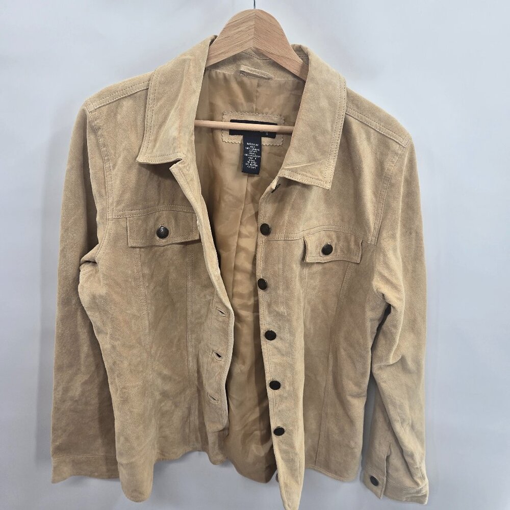 Denim & Co Washable Tan Leather Suede Jacket Medium Flaws